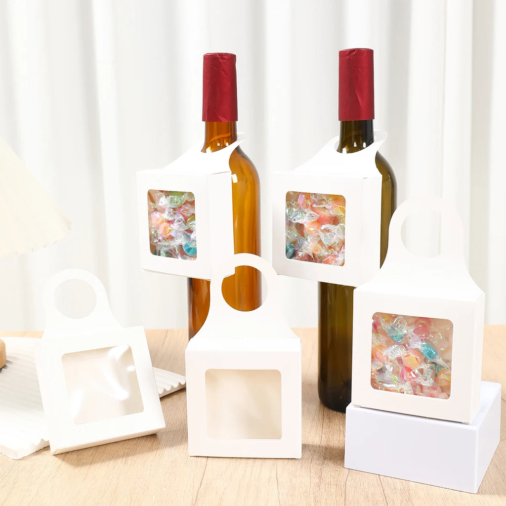 10pcs Kraft Paper Red Wine Gift Box Window Hanging Candy Box Biscuit Packaging Box Black White Card Folding Packaging Candy Gift