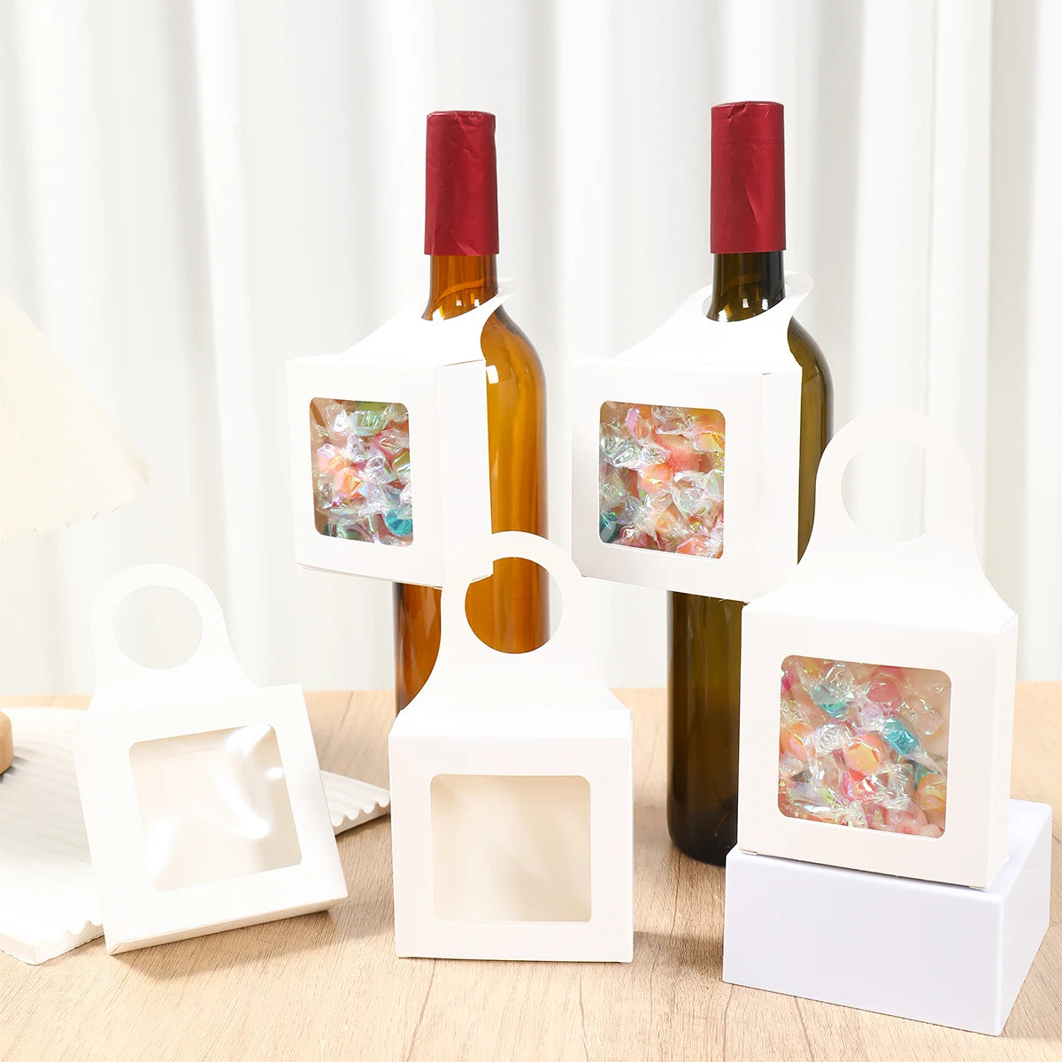 10pcs Kraft Paper Red Wine Gift Box Window Hanging Candy Box Biscuit Packaging Box Black White Card Folding Packaging Candy Gift