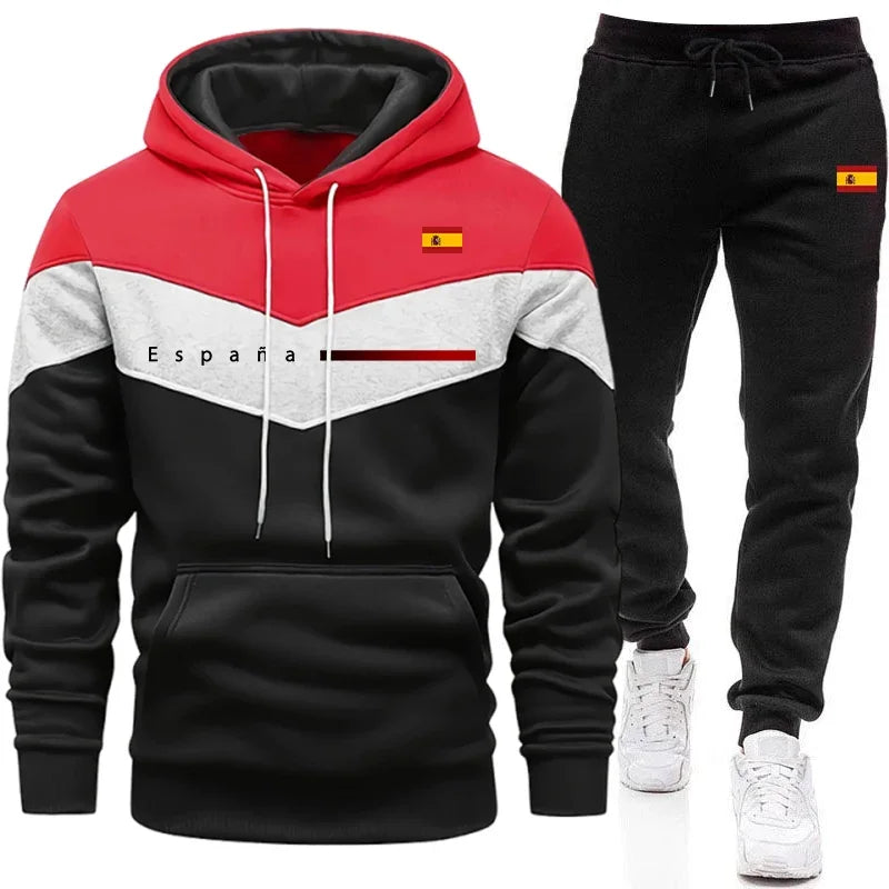 Spain Fashion Men's Set Hooded Sweatshirt Sweatpants Fall Winter Daily Casual Sports Jogging Suit Outdoor Comfort Hoodie Outfits