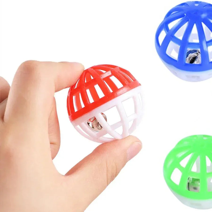 10pcs/set Plastic Cat Pet Sound Toy Cat Toys Hollow Out Round Pet Colorful Playing Ball Toys With Small Bell Cat Products