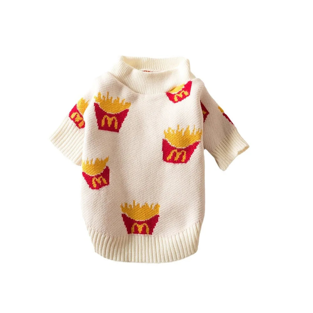 Cat and puppy dog sweater warm cute French fries New Year fall/winter clothes, corgi Schnauzer