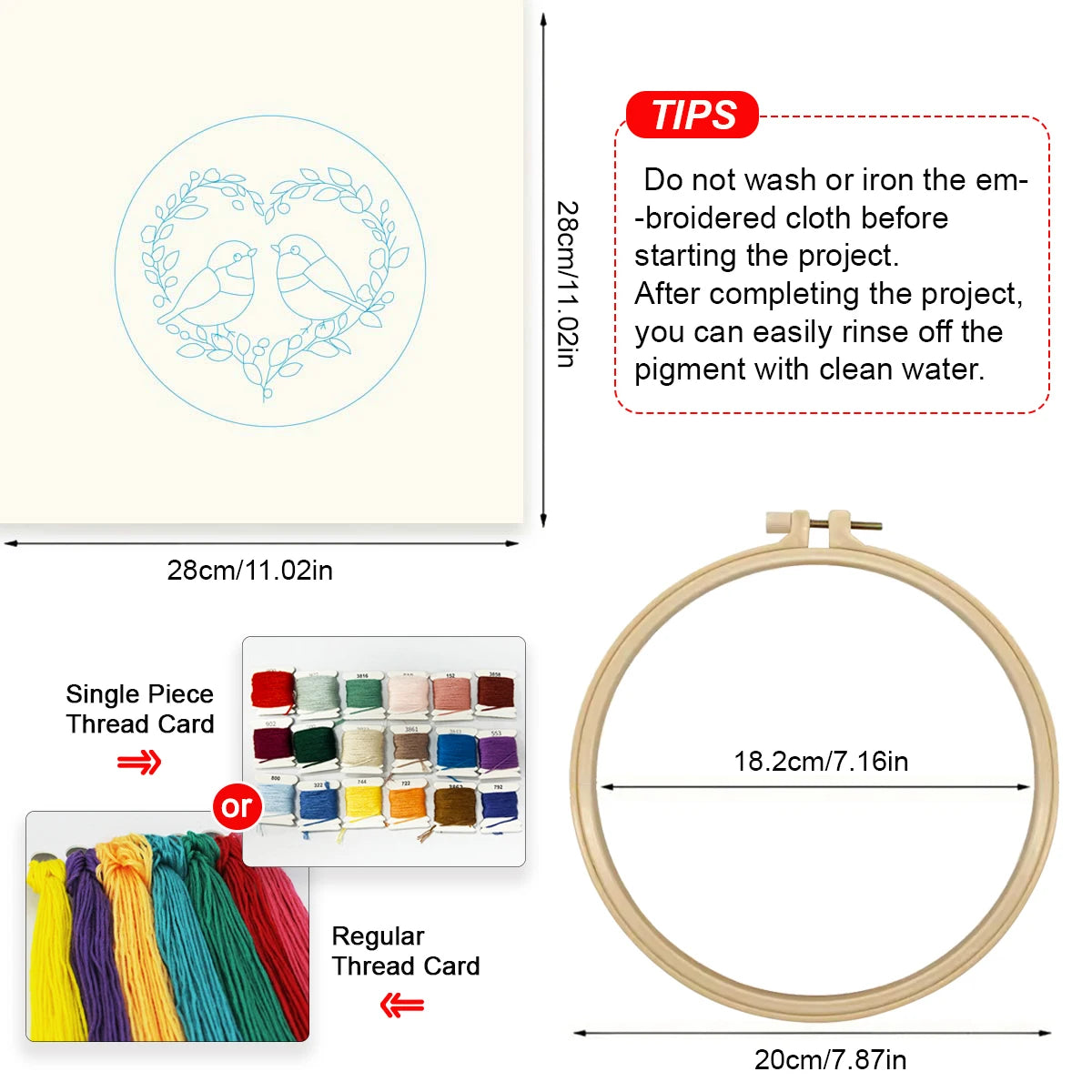 Love Birds Embroidery Starter Kit DIY Cross Stitch Set for Beginner Printed Sewing Art Craft Painting Home Decor Needle Art