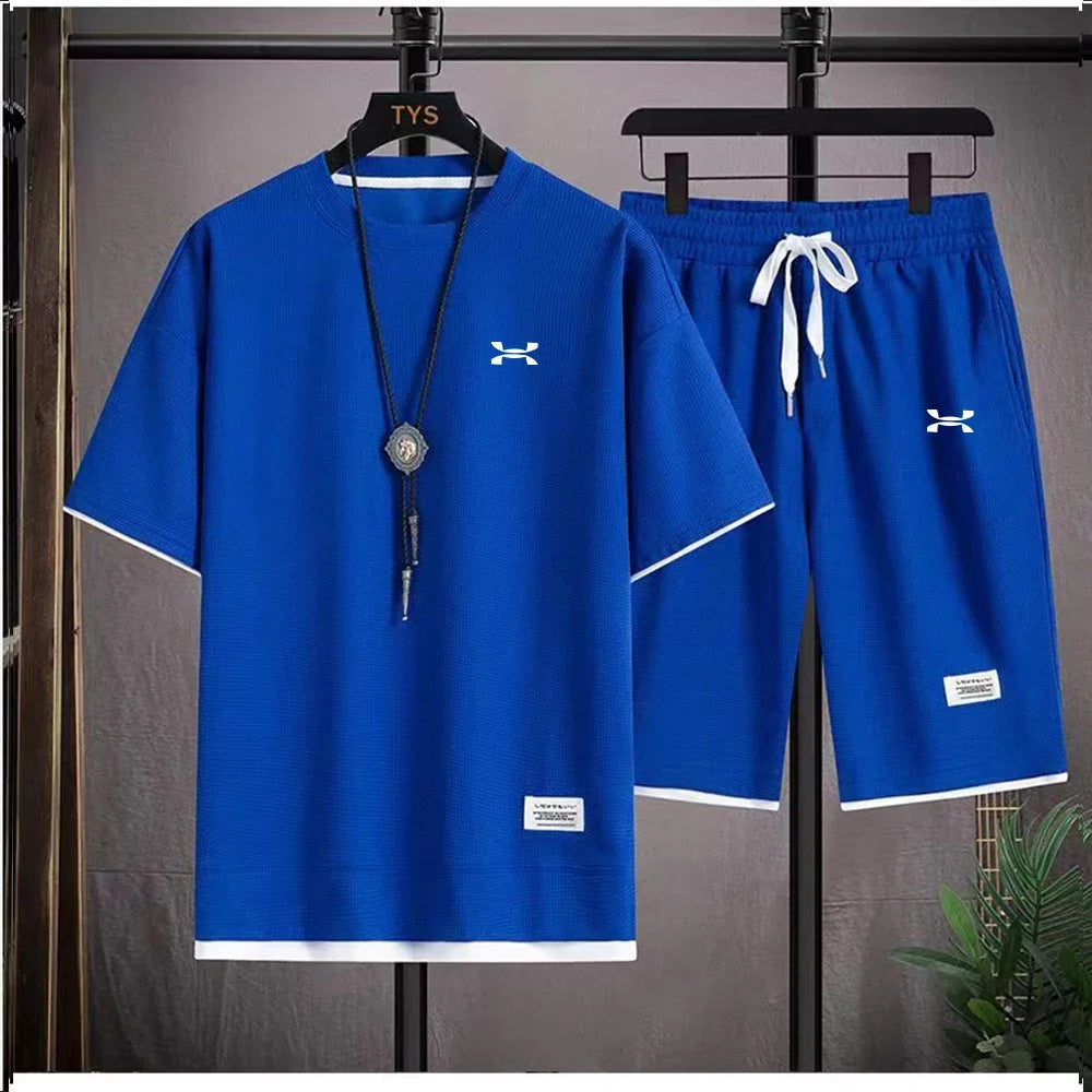 Ropa masculina moda verano ropa deportiva de baloncesto transpirable camiseta de manga corta y pantalones cortos para correr dos