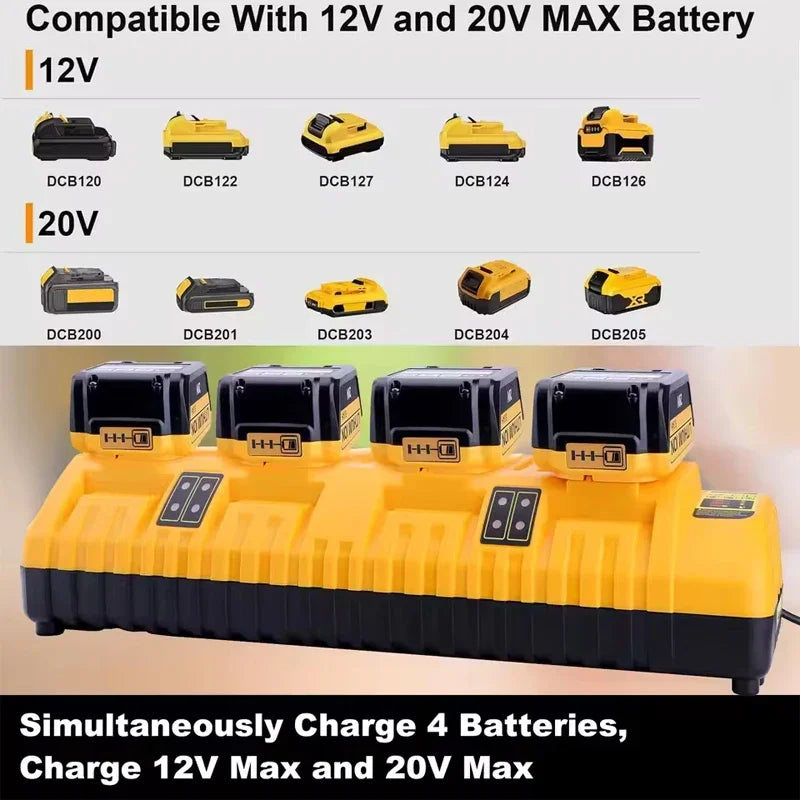 DCB104 for Dewalt Rapid Charger for Dewalt 12V 20V Max Battery Chargers 4 Port with 2 USB Ports, DCB204 DCB205 DCB127 DCB105