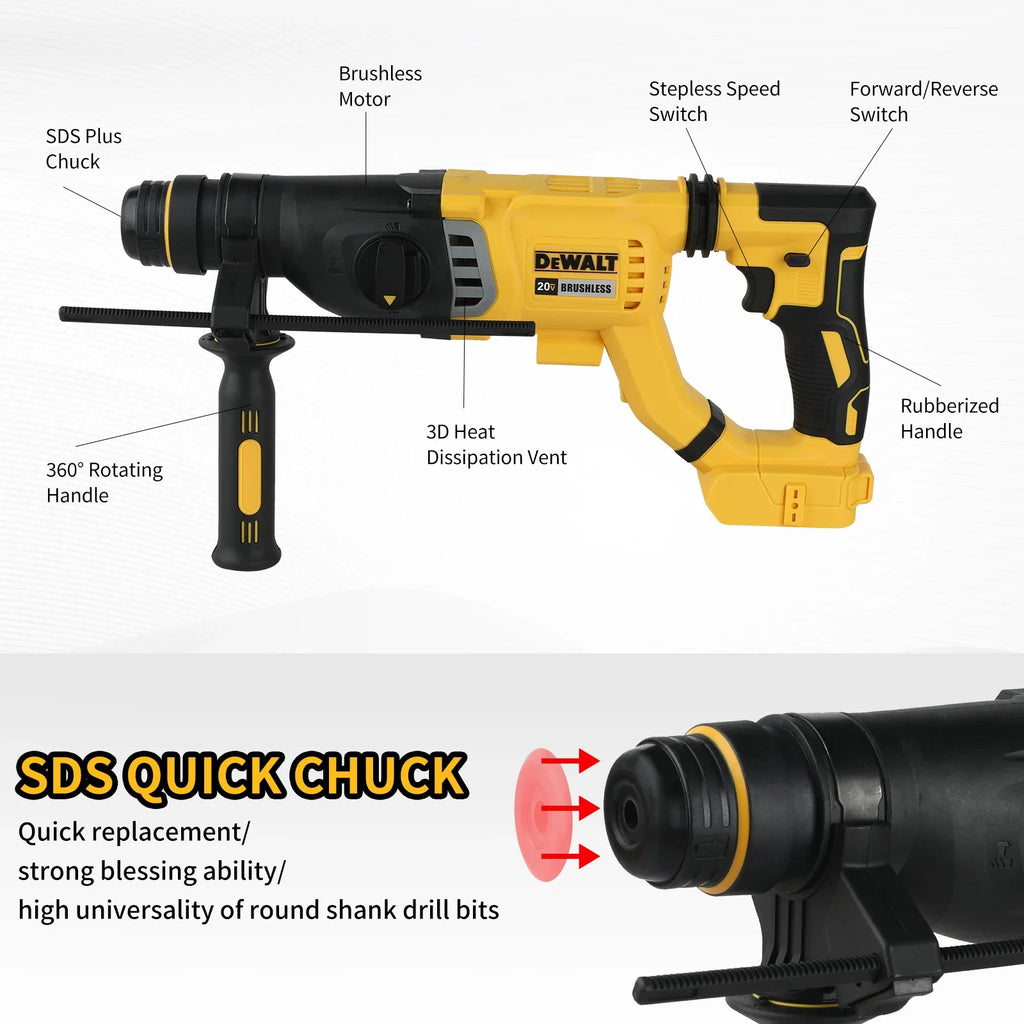 DEWALT DCH263 20V Brushless Wireless Hammer SDS Handle in D Rotary Electric Hammer Concrete Wall Drill Hole Power Tools