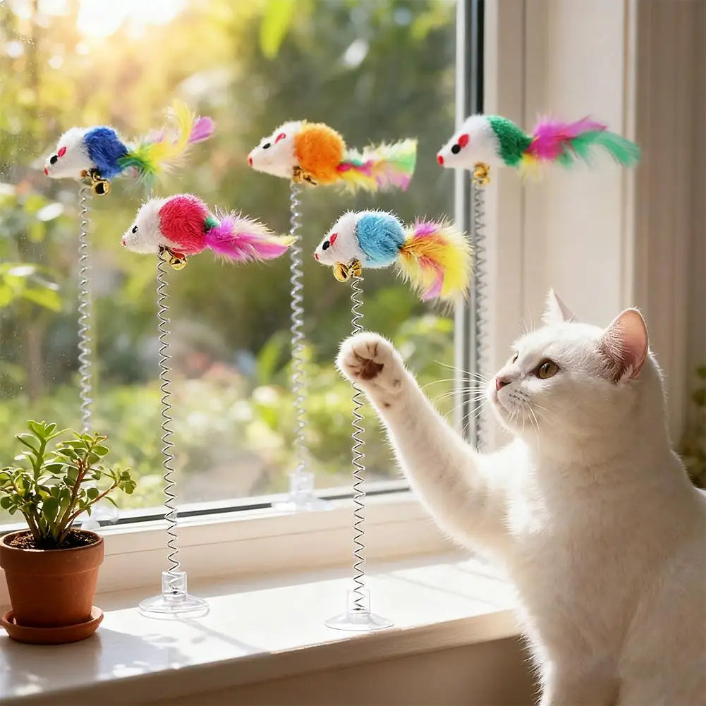 Cartoon Pet Cat Toy Stick Feather Rod Mouse Toy With Mini Bell Cat Catcher Teaser Interactive Cat Toy