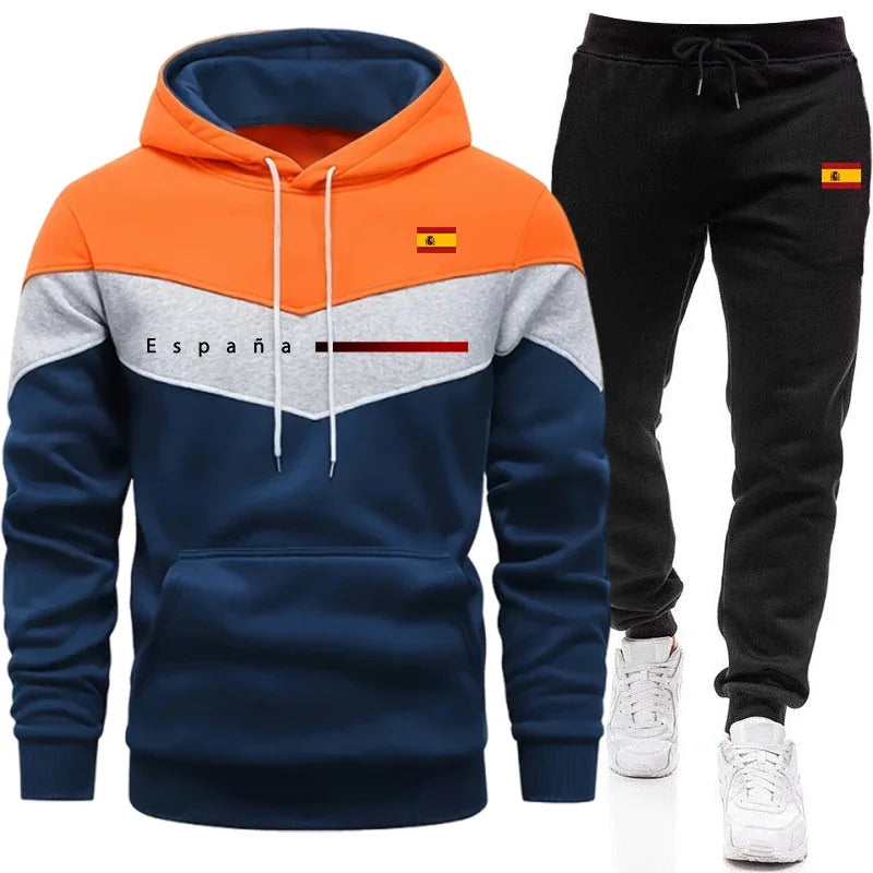 Spain Fashion Men's Set Hooded Sweatshirt Sweatpants Fall Winter Daily Casual Sports Jogging Suit Outdoor Comfort Hoodie Outfits