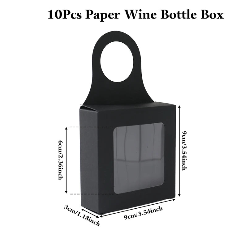 10pcs Kraft Paper Red Wine Gift Box Window Hanging Candy Box Biscuit Packaging Box Black White Card Folding Packaging Candy Gift