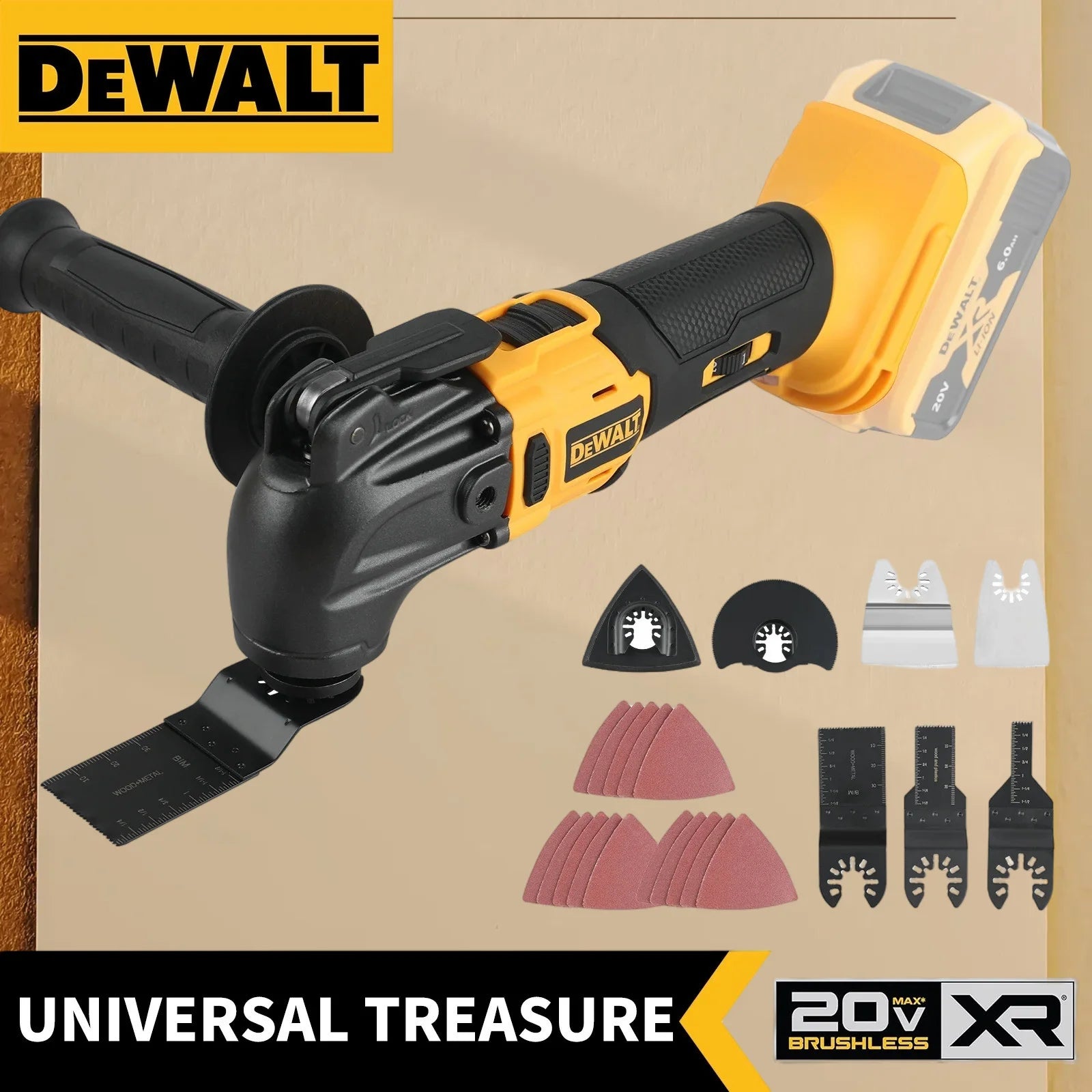 DEWALT 21V Brushless Cordless Oscillating Multi-Tool with 5 Accessories Tool-Free Quick Change for Cutting Sanding Grout Removal