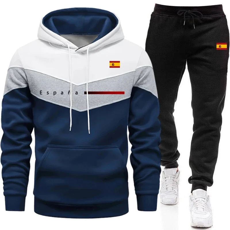 Spain Fashion Men's Set Hooded Sweatshirt Sweatpants Fall Winter Daily Casual Sports Jogging Suit Outdoor Comfort Hoodie Outfits