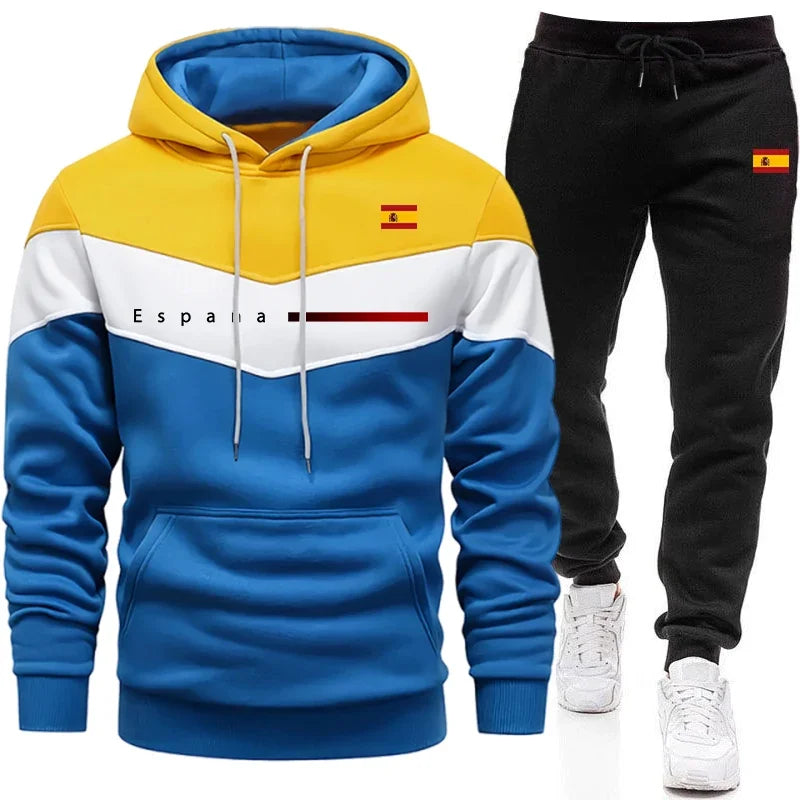 Spain Fashion Men's Set Hooded Sweatshirt Sweatpants Fall Winter Daily Casual Sports Jogging Suit Outdoor Comfort Hoodie Outfits