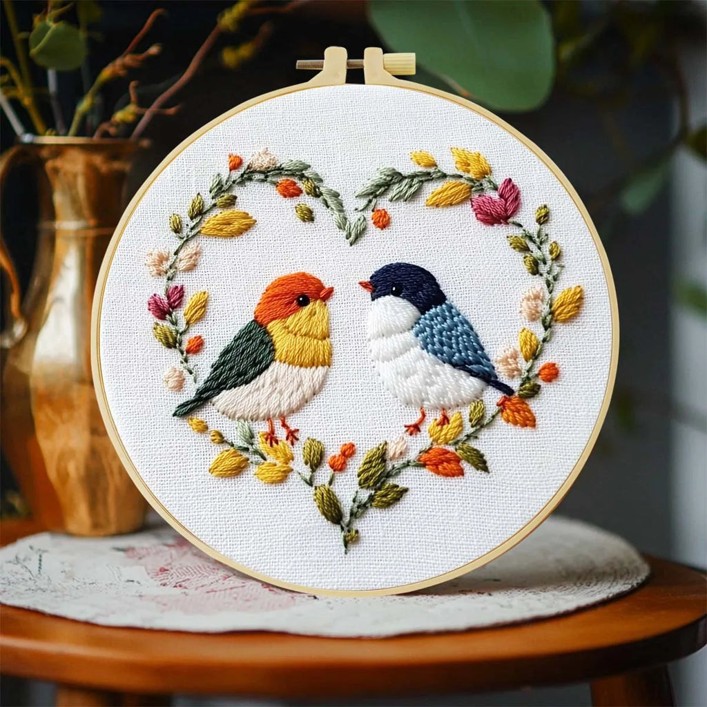 Love Birds Embroidery Starter Kit DIY Cross Stitch Set for Beginner Printed Sewing Art Craft Painting Home Decor Needle Art