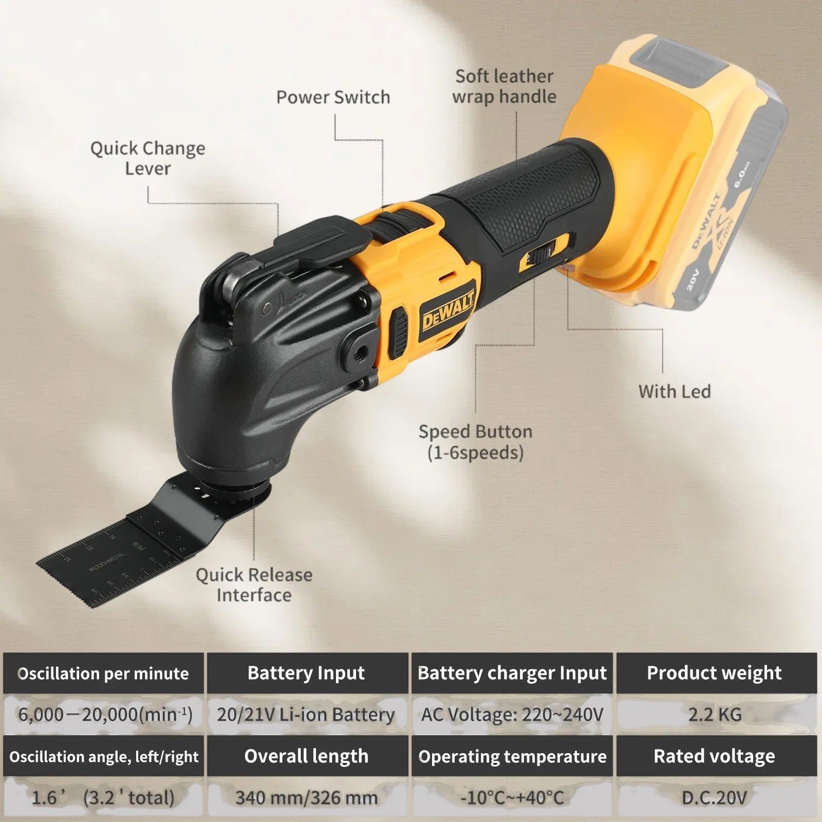 DEWALT 21V Brushless Cordless Oscillating Multi-Tool with 5 Accessories Tool-Free Quick Change for Cutting Sanding Grout Removal
