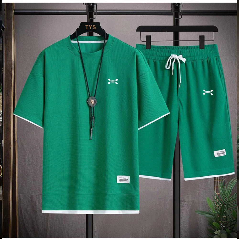 Ropa masculina moda verano ropa deportiva de baloncesto transpirable camiseta de manga corta y pantalones cortos para correr dos