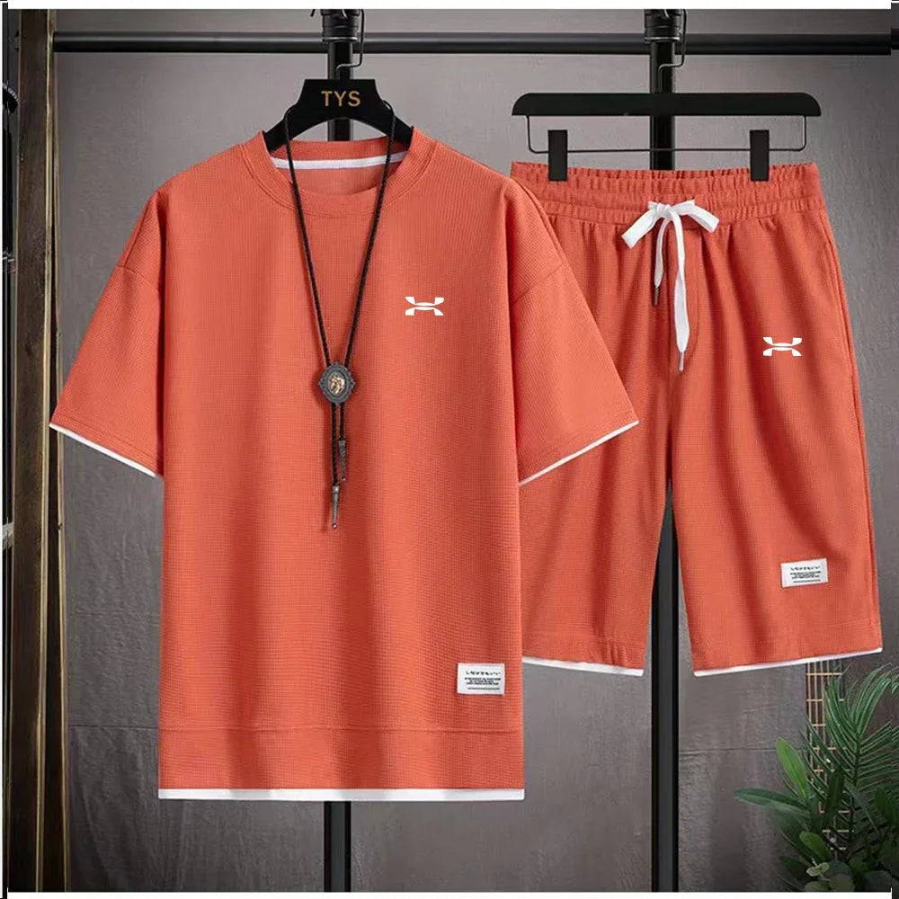 Ropa masculina moda verano ropa deportiva de baloncesto transpirable camiseta de manga corta y pantalones cortos para correr dos
