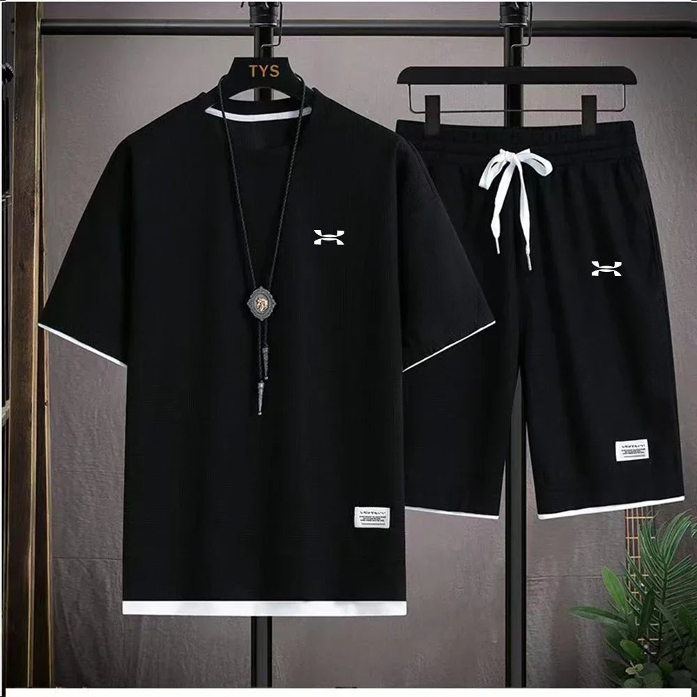 Ropa masculina moda verano ropa deportiva de baloncesto transpirable camiseta de manga corta y pantalones cortos para correr dos