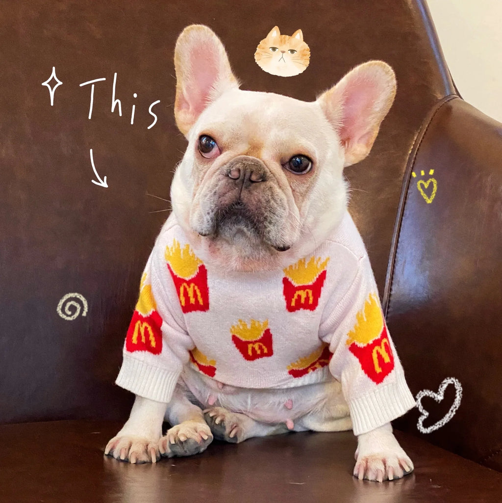 Cat and puppy dog sweater warm cute French fries New Year fall/winter clothes, corgi Schnauzer