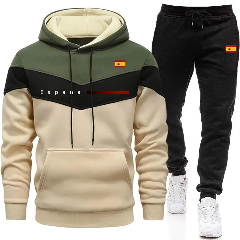 Spain Fashion Men's Set Hooded Sweatshirt Sweatpants Fall Winter Daily Casual Sports Jogging Suit Outdoor Comfort Hoodie Outfits