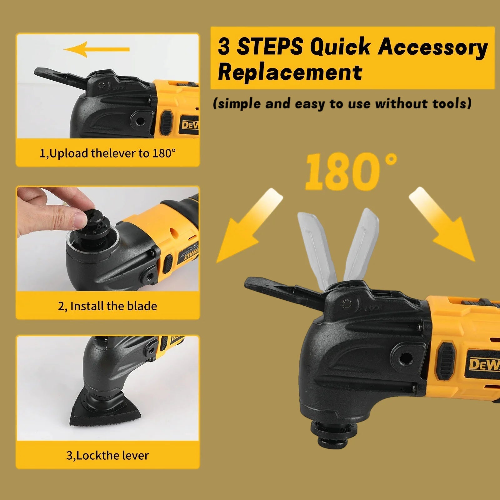 DEWALT 21V Brushless Cordless Oscillating Multi-Tool with 5 Accessories Tool-Free Quick Change for Cutting Sanding Grout Removal