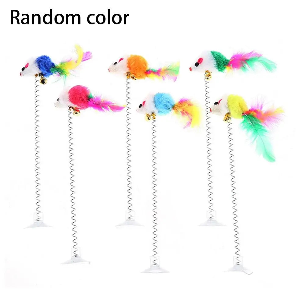 Cartoon Pet Cat Toy Stick Feather Rod Mouse Toy With Mini Bell Cat Catcher Teaser Interactive Cat Toy