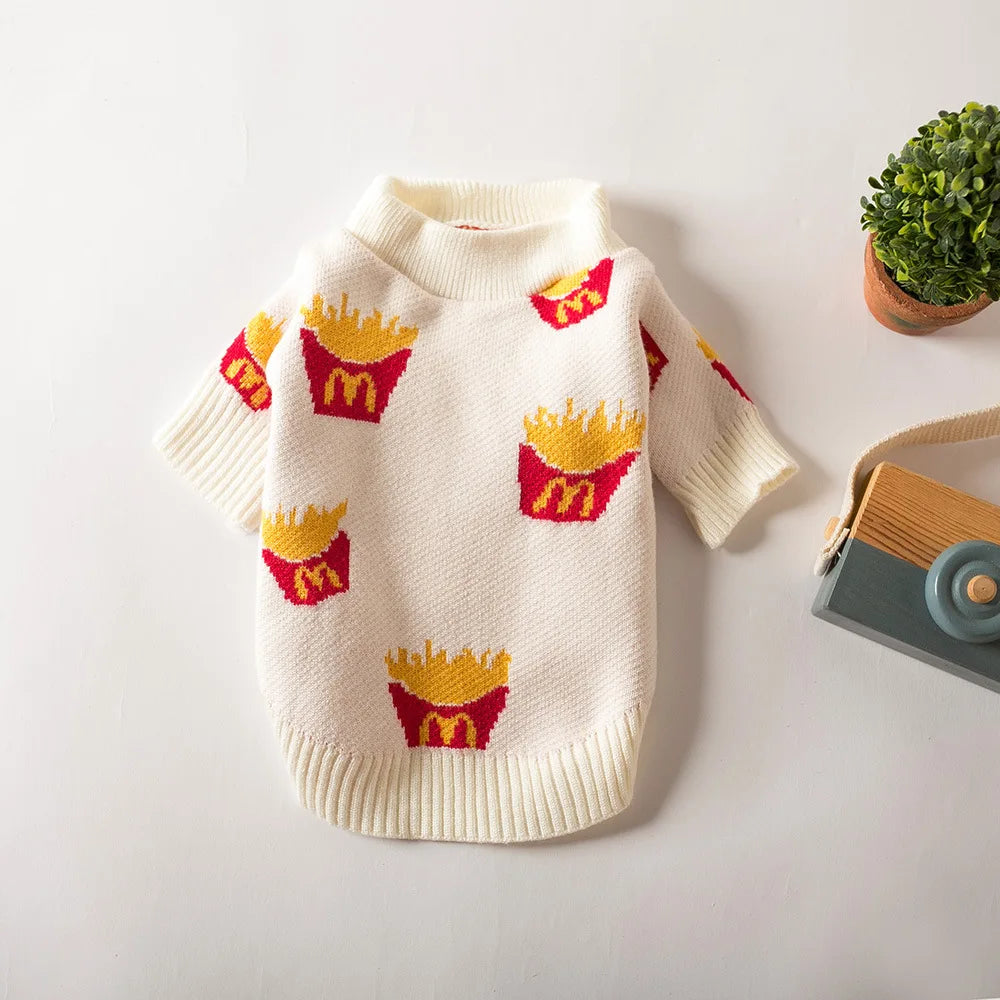 Cat and puppy dog sweater warm cute French fries New Year fall/winter clothes, corgi Schnauzer