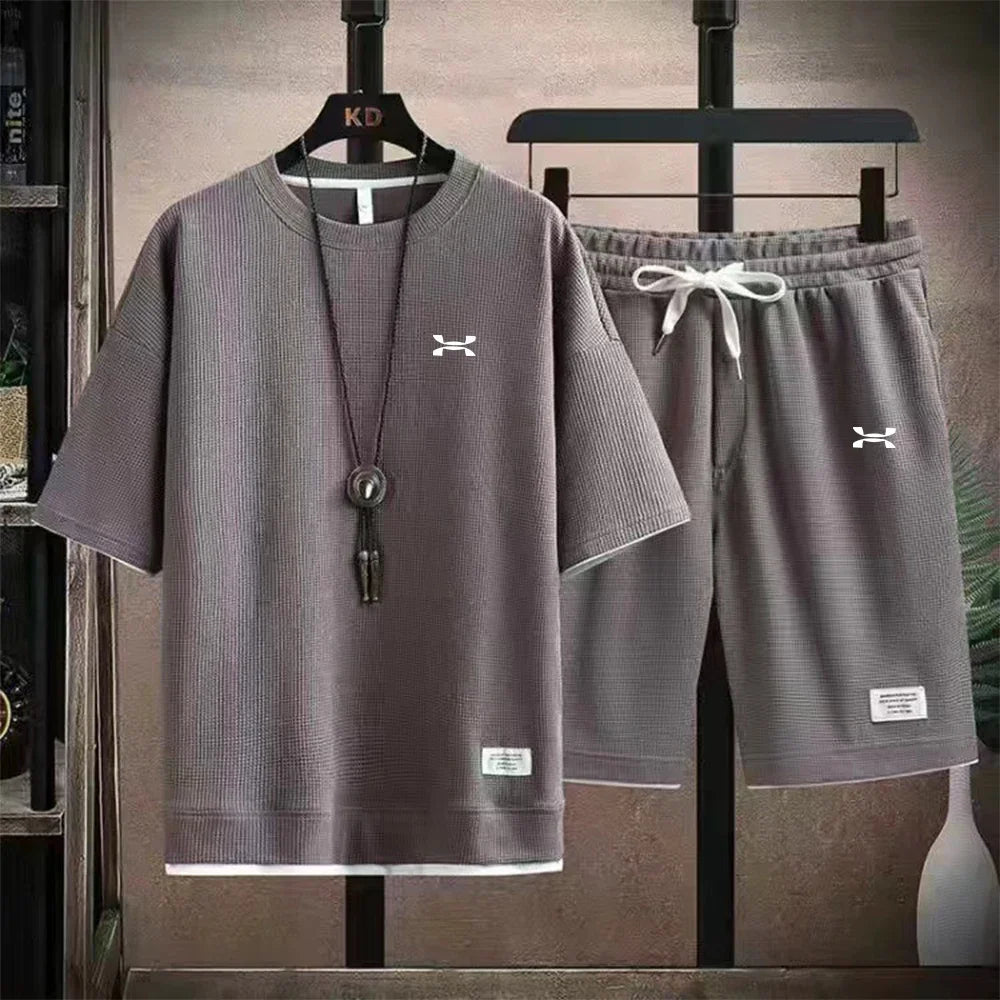 Ropa masculina moda verano ropa deportiva de baloncesto transpirable camiseta de manga corta y pantalones cortos para correr dos