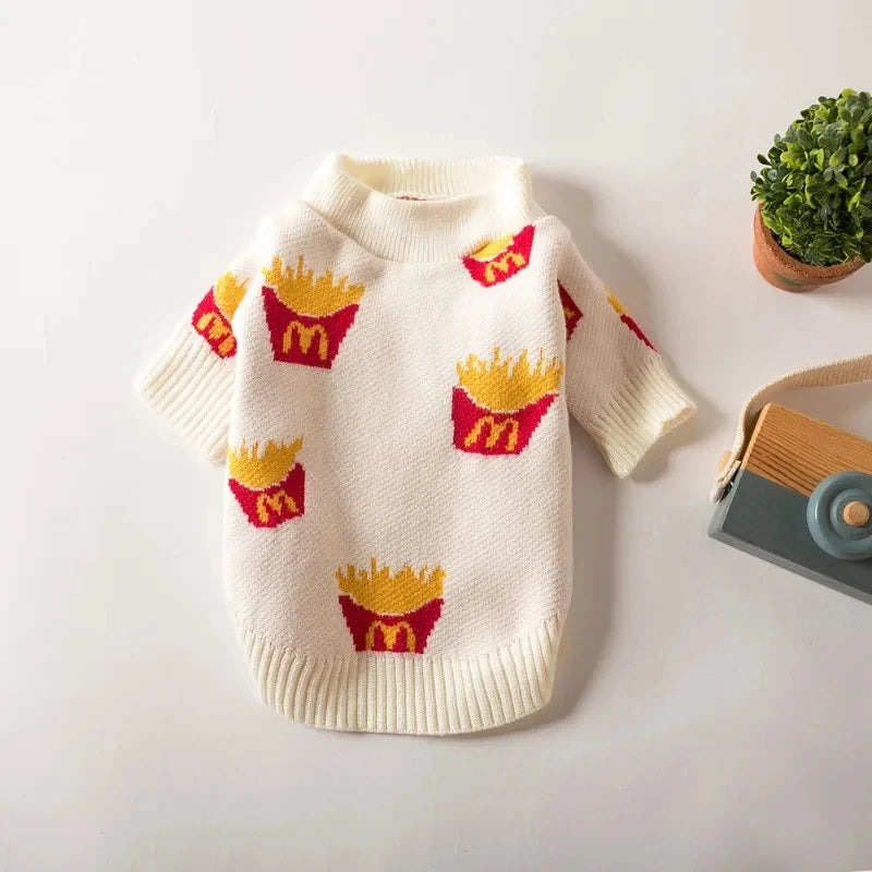 Cat and puppy dog sweater warm cute French fries New Year fall/winter clothes, corgi Schnauzer