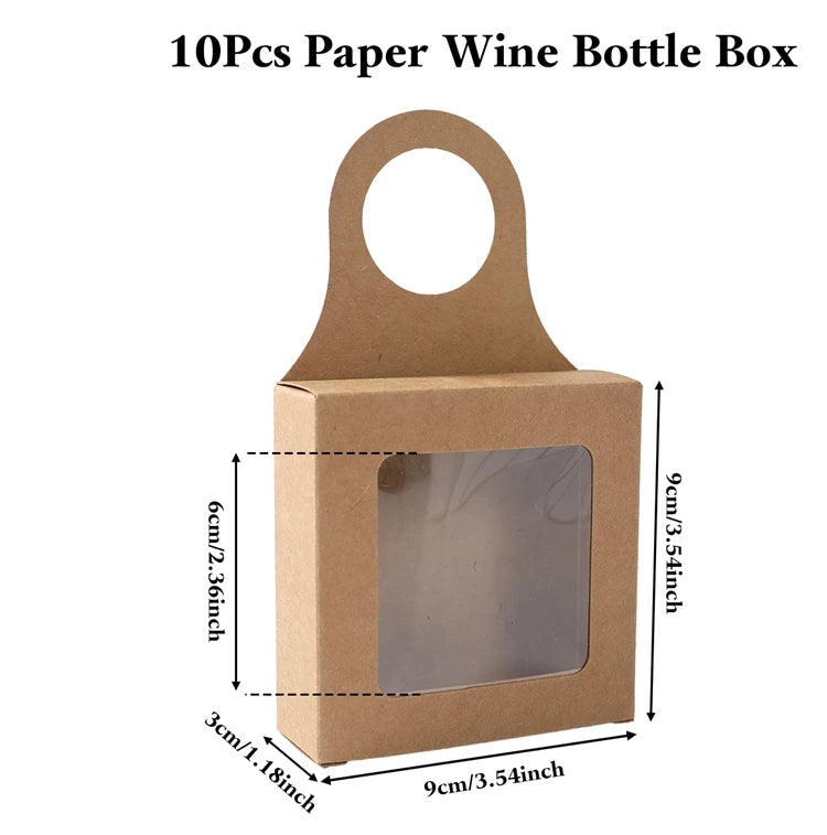 10pcs Kraft Paper Red Wine Gift Box Window Hanging Candy Box Biscuit Packaging Box Black White Card Folding Packaging Candy Gift