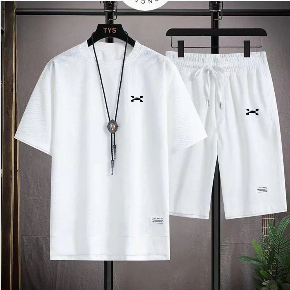Ropa masculina moda verano ropa deportiva de baloncesto transpirable camiseta de manga corta y pantalones cortos para correr dos