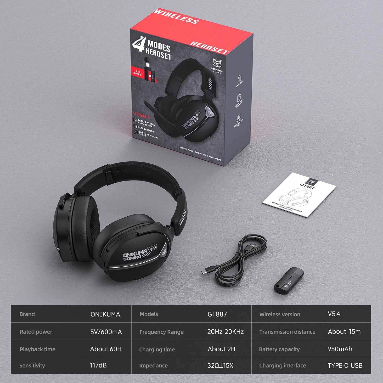Gaming Headset with Ergonomic Design Breathable Glow Effect 360 Degree Rotatable Microphone Suitable for PS5 PC Notebook