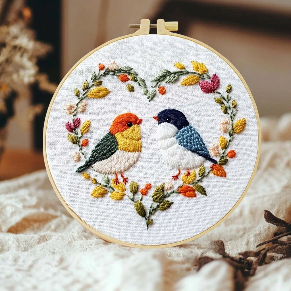 Love Birds Embroidery Starter Kit DIY Cross Stitch Set for Beginner Printed Sewing Art Craft Painting Home Decor Needle Art