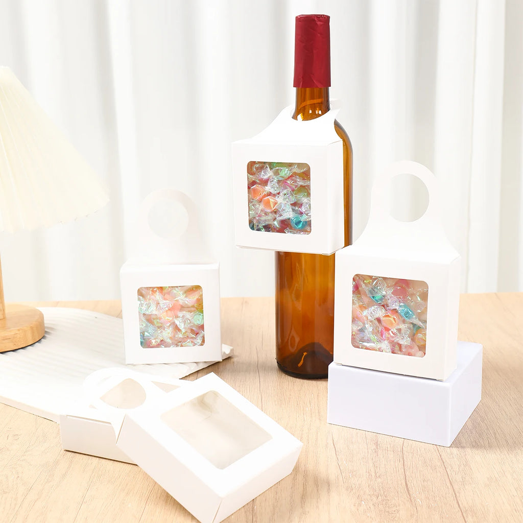 10pcs Kraft Paper Red Wine Gift Box Window Hanging Candy Box Biscuit Packaging Box Black White Card Folding Packaging Candy Gift